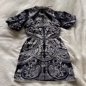 ASOS navy embroidered dress with cutouts. Size 2 and Size 4 available.